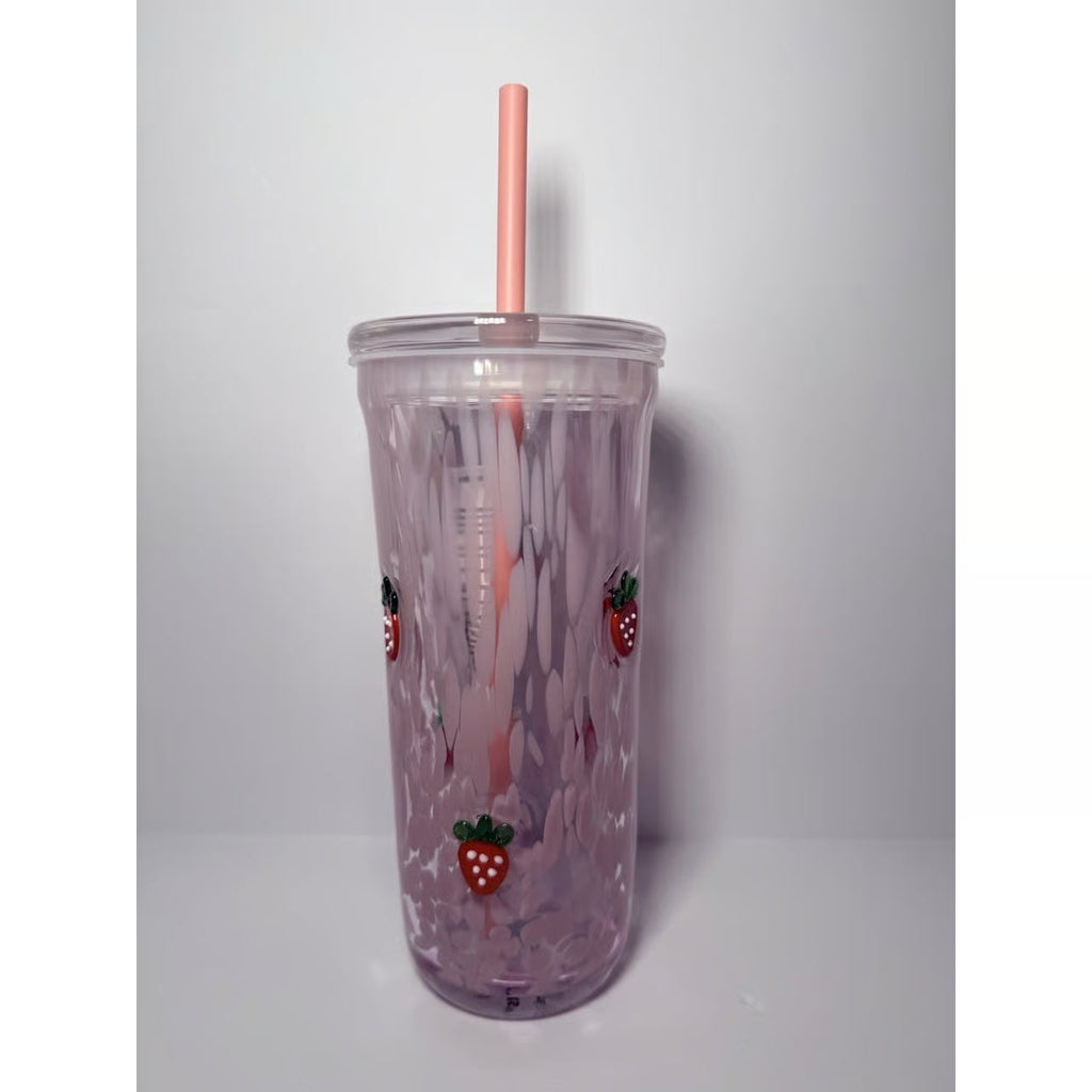 Starbucks Pink Vibes Pink Drink Strawberry Glass Cold Cup 16oz