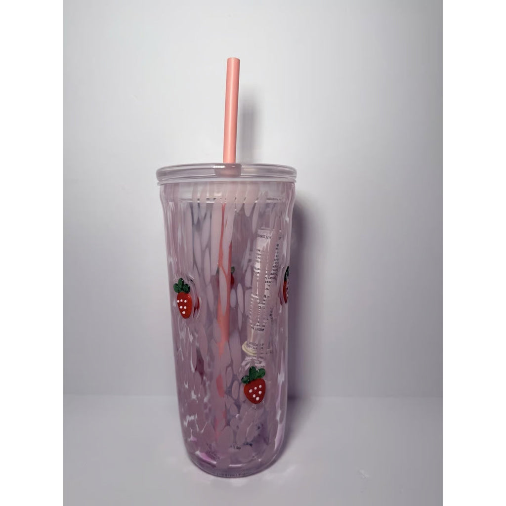 Starbucks Pink Vibes Pink Drink Strawberry Glass Cold Cup 16oz