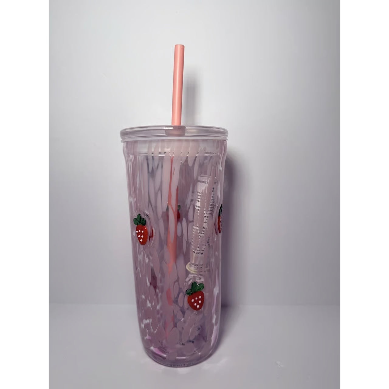 Starbucks Pink Vibes Pink Drink Strawberry Glass Cold Cup 16oz