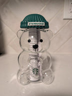 Starbucks Teddy Bear Bearista Barista Green Hat Glass Cold Cup 20oz USA Limited