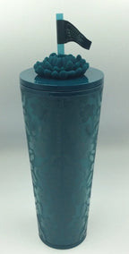 Starbucks Cold Tumbler Fall 2025 Blue/Green Floral Silicone Straw Charm 24oz