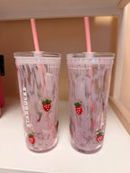 Starbucks Pink Vibes Strawberry Glass Cold Cup 16oz New Collection Cute Gift Mug