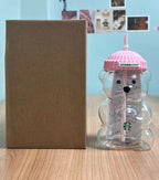 2026 Starbucks Bearista Pink Bear Glass Tumbler Cold Cup with Straw 20oz 591ml