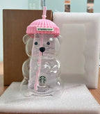 2026 Starbucks Bearista Pink Bear Glass Tumbler Cold Cup with Straw 20oz 591ml