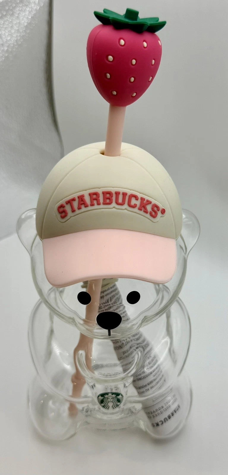 2026 Starbucks Pink Bearista Glass Cold Cup Strawberry Topper Baseball Cap USA