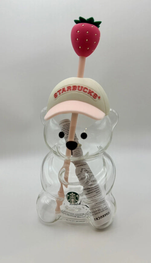 2026 Starbucks Pink Bearista Glass Cold Cup Strawberry Topper Baseball Cap USA