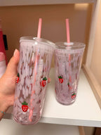 Starbucks Pink Vibes Strawberry Glass Cold Cup 16oz New Collection Cute Gift Mug